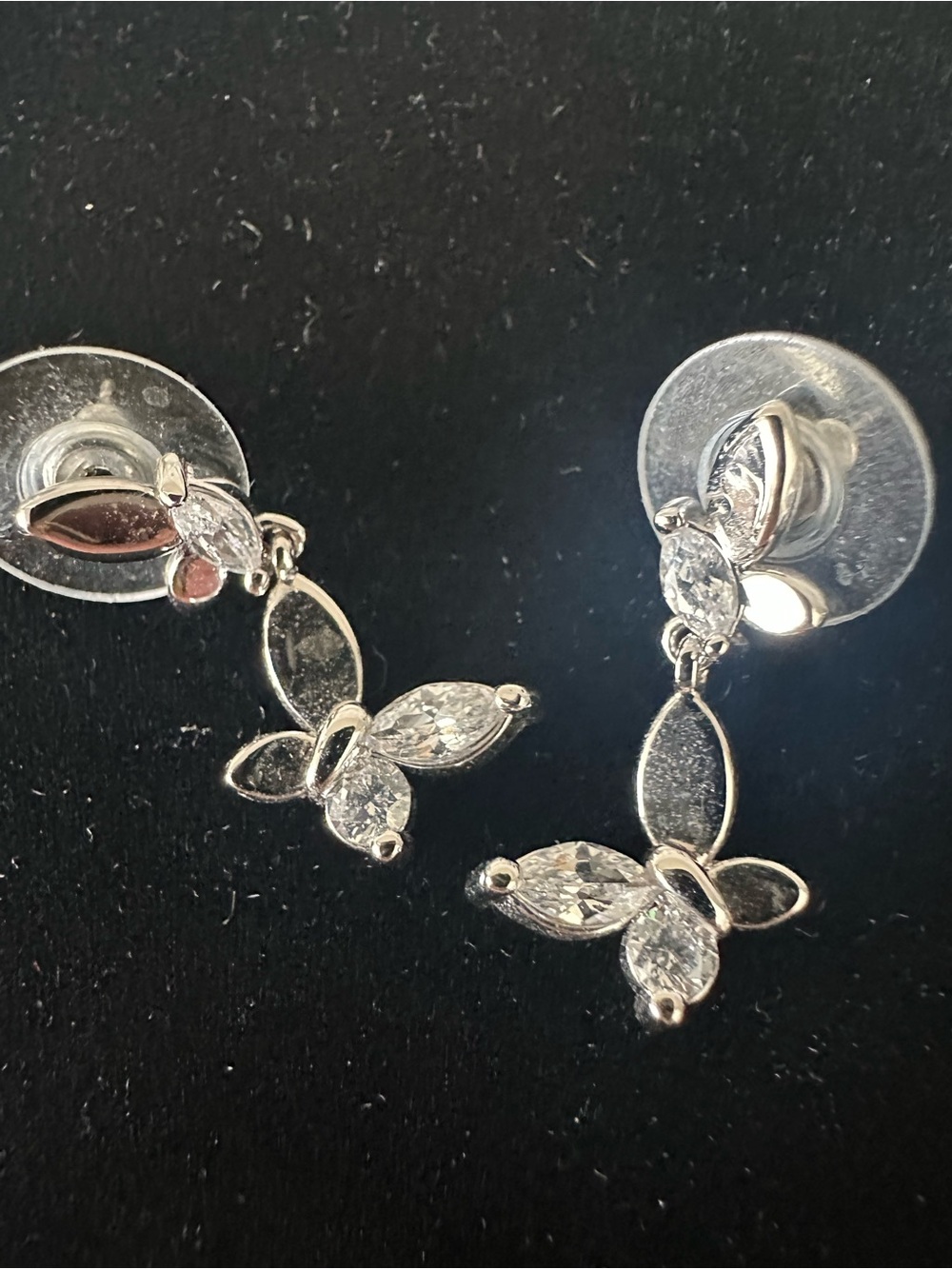 Sterling Silver Butterfly Drop Earrings with Clear Crystal Accents